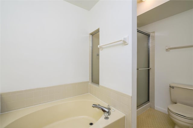 bathroom with plus walk in shower and toilet