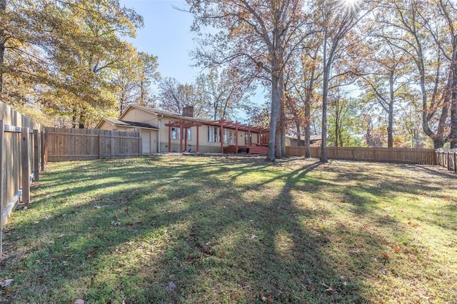 view of yard featuring a garage