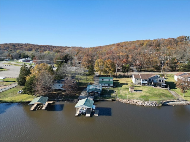 aerial view with a water view