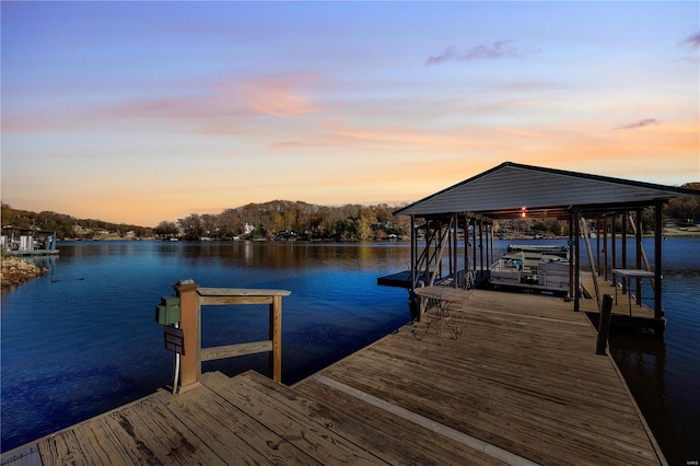 dock area with a water view