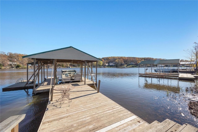 dock area with a water view