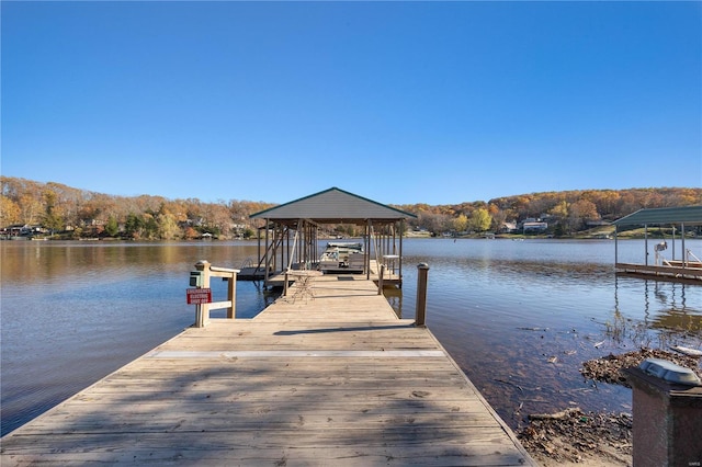 dock area with a water view