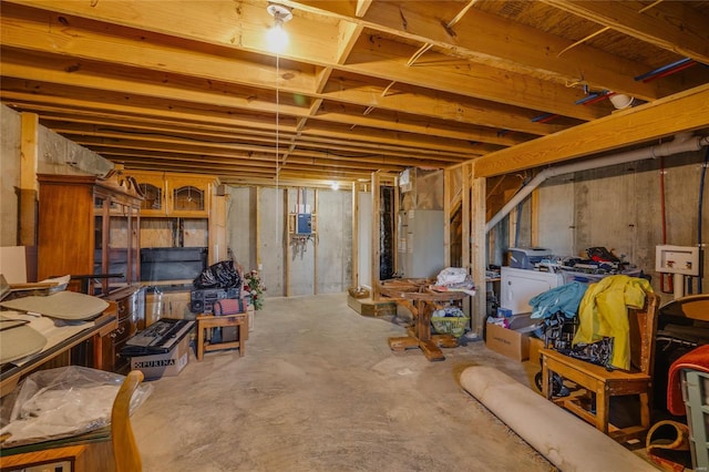 basement featuring heating unit