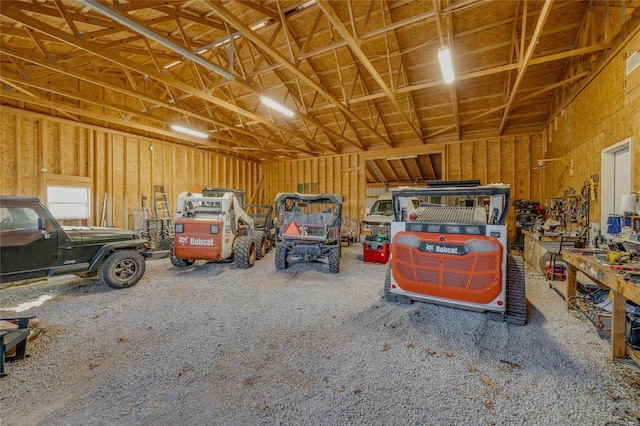 garage with a workshop area