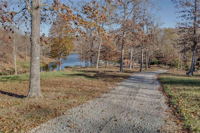 view of road with a water view