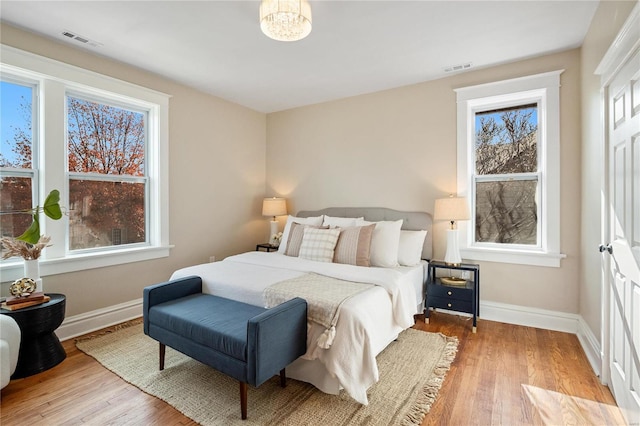 bedroom with light hardwood / wood-style flooring