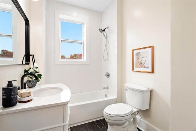 full bathroom featuring vanity, toilet, and shower / bathing tub combination