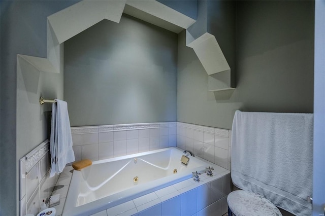 bathroom featuring a relaxing tiled tub