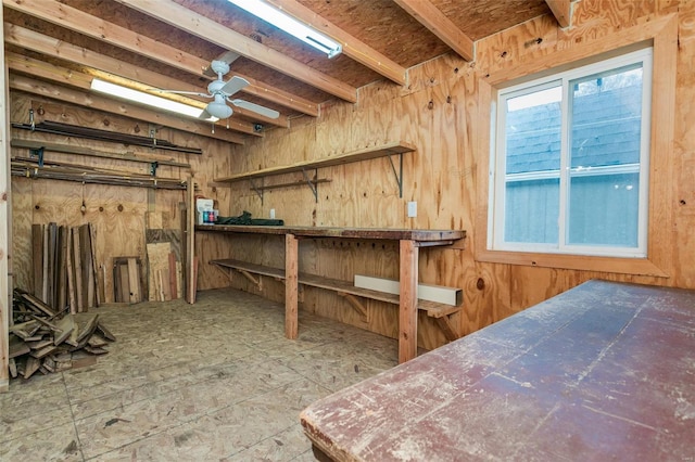 storage room featuring ceiling fan