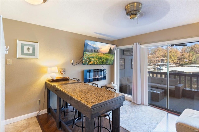 dining room with ceiling fan and wood-type flooring