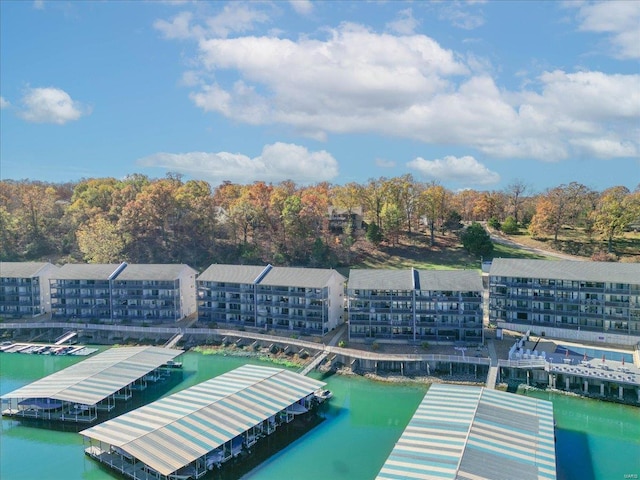 exterior space with a water view