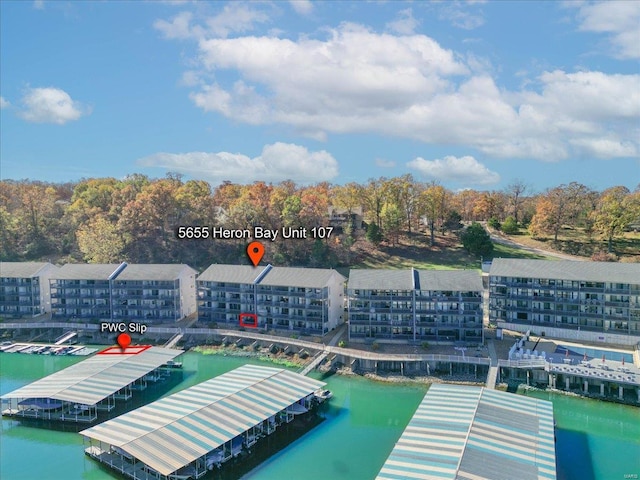 view of dock with a water view