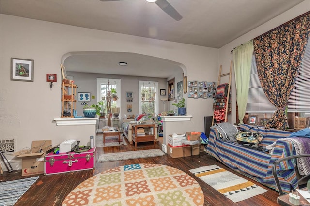 interior space featuring hardwood / wood-style flooring and ceiling fan