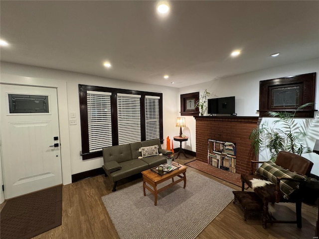 living room with dark hardwood / wood-style floors