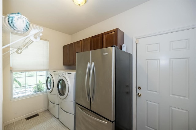 laundry room with cabinets and separate washer and dryer