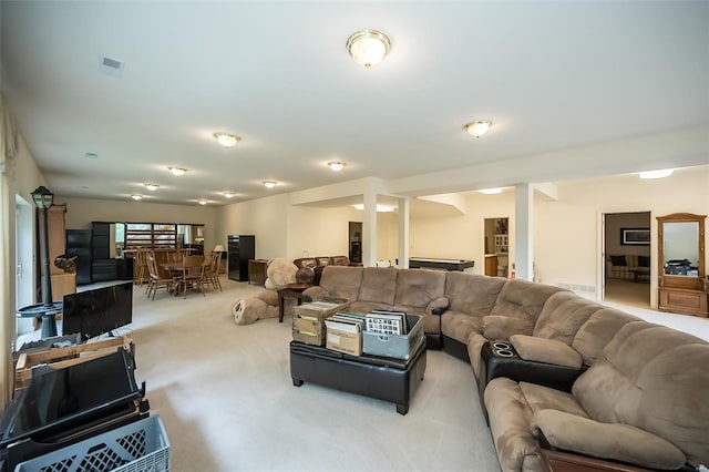 living room with light carpet