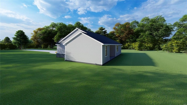 view of outbuilding featuring a yard