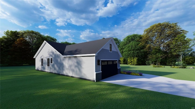 view of outdoor structure with a garage and a yard