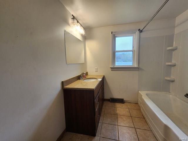 bathroom featuring tile patterned flooring, vanity, and shower / bathing tub combination