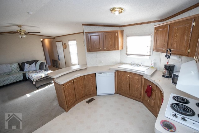 kitchen featuring dishwasher, kitchen peninsula, a wealth of natural light, and sink