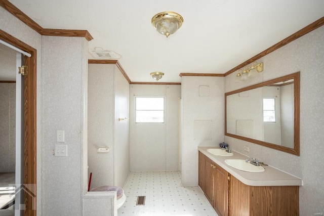 bathroom featuring vanity and ornamental molding