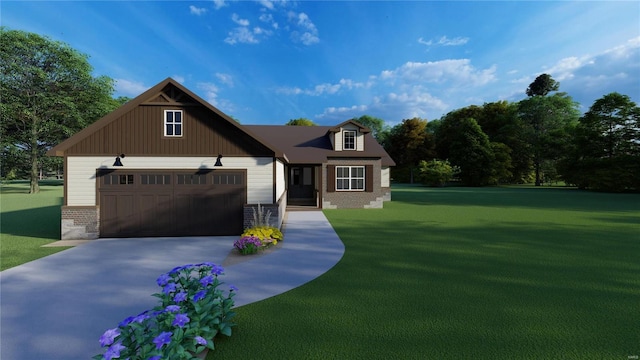 view of front of house featuring a garage and a front lawn