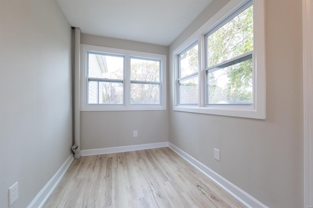 spare room featuring light hardwood / wood-style floors