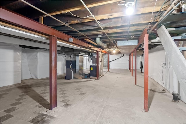 basement featuring heating unit