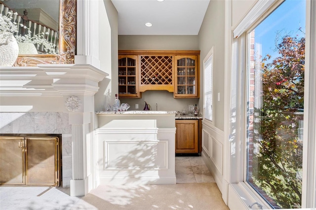 bar with light stone countertops