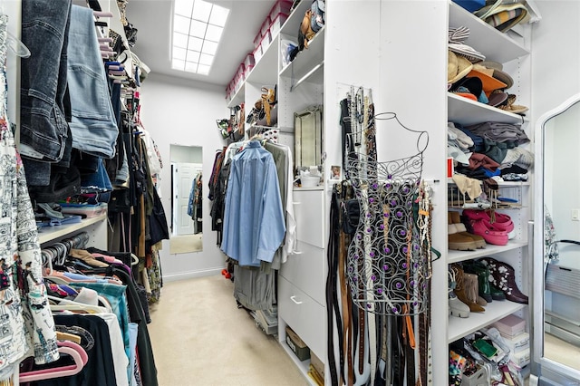 walk in closet with light colored carpet