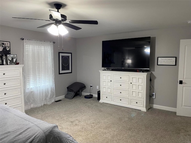 unfurnished bedroom with carpet and ceiling fan