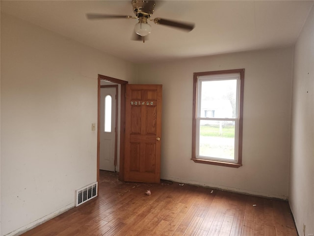 entryway featuring hardwood / wood-style floors and ceiling fan