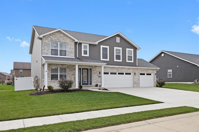 front of property with a front lawn and a garage