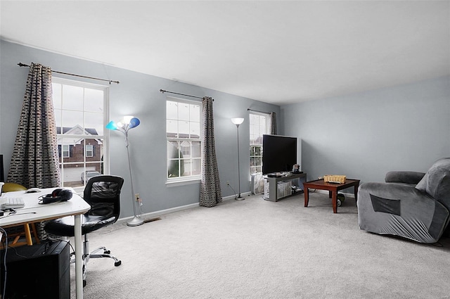 carpeted office with plenty of natural light