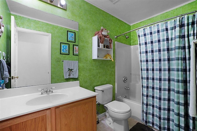 full bathroom featuring tile patterned floors, vanity, toilet, and shower / tub combo