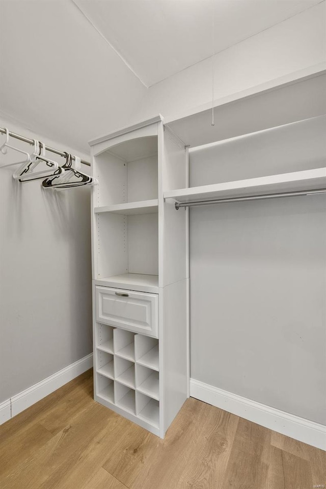 spacious closet with light hardwood / wood-style flooring