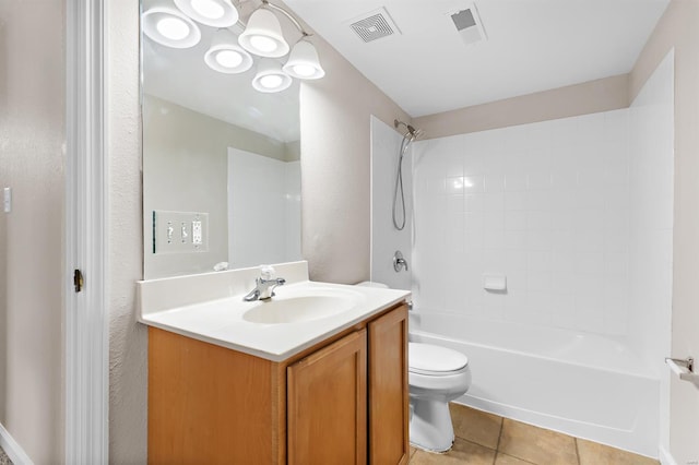 full bathroom featuring shower / bathing tub combination, tile patterned flooring, vanity, and toilet