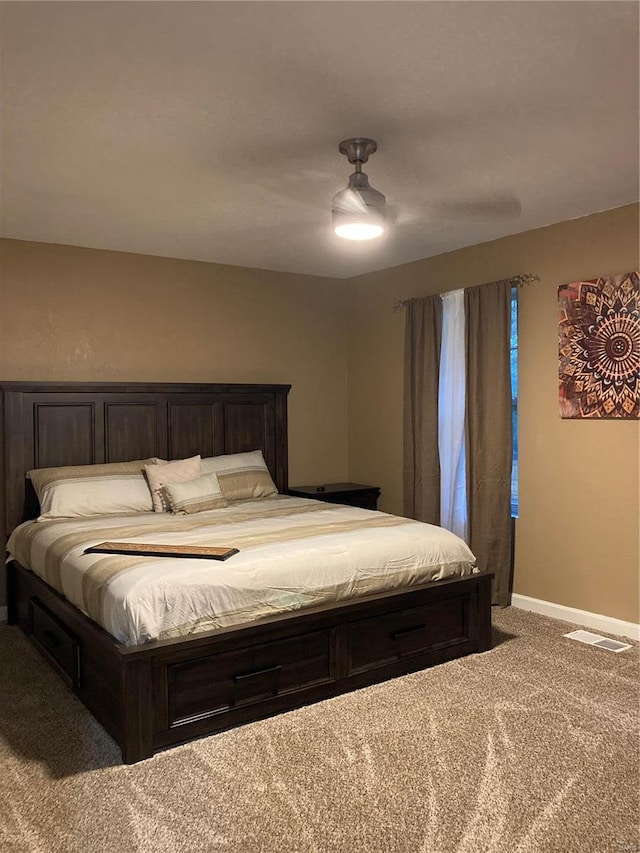 bedroom with carpet floors and ceiling fan