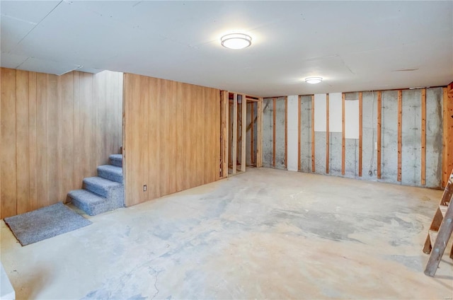 basement with wooden walls