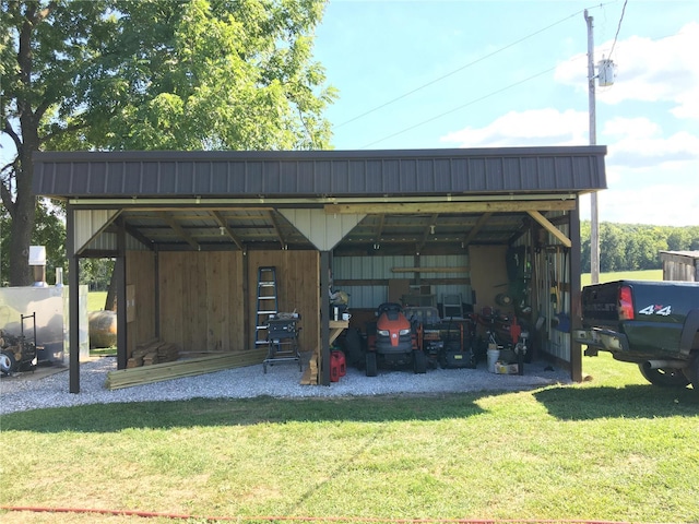 view of outdoor structure with a lawn