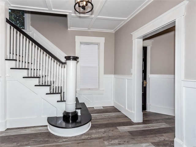 staircase with hardwood / wood-style flooring