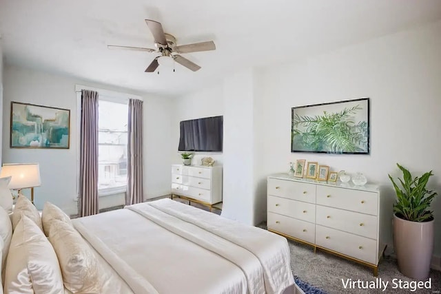 bedroom with carpet flooring and ceiling fan