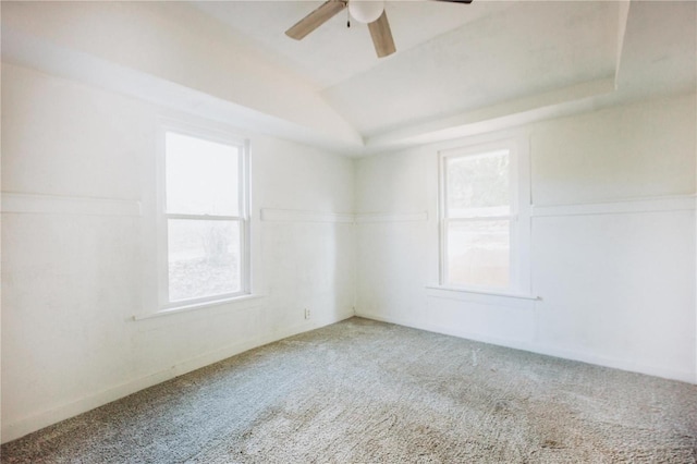 unfurnished room with ceiling fan and carpet floors