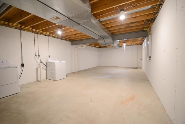 basement featuring washer and clothes dryer