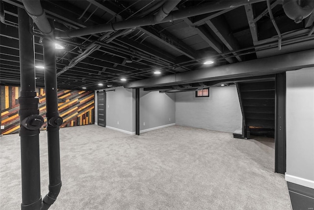 basement with carpet floors