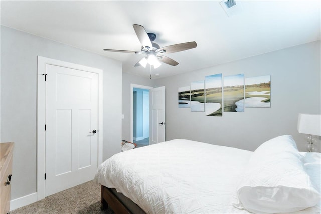 bedroom with carpet and ceiling fan