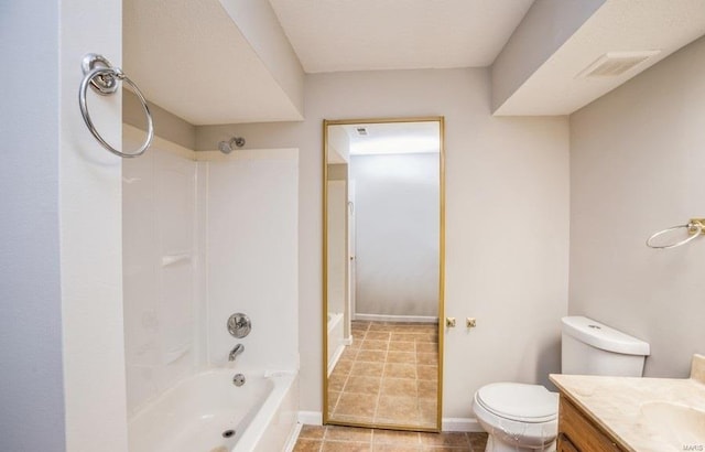 full bathroom with tile patterned floors, vanity, shower / bath combination, and toilet