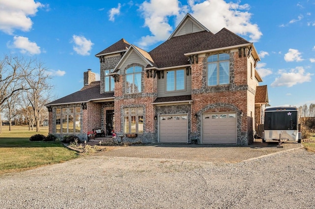 view of front of house with a front yard and a garage