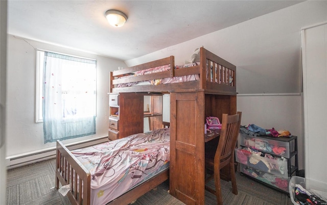 bedroom with dark carpet