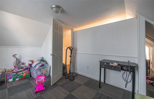 playroom with vaulted ceiling